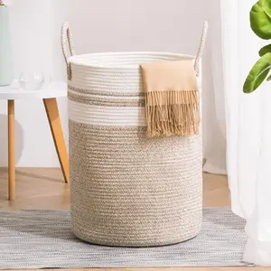 Woven Rope Laundry Hamper Basket, 58L Tall Laundry Basket for Blanket Organizer- Clothes Hamper for Bedroom, Baby Kids Nursery Hamper-Large-Brown