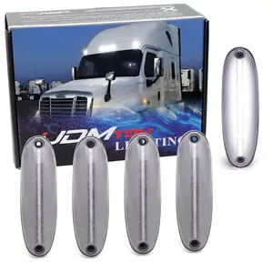 iJDMTOY 5pc-Set Semi-Clear Lens White Full LED Strip Teardrop Cab Roof Clearance Marker Light Assemblies For 2008-2014 Freightliner Cascadia, 11-16 Argosy Semi-Truck