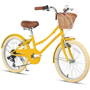 20 24 26 Inch Beach Cruiser Bike, 6-Speed Hybrid City Bicycle for Girls Youth and Over 6 Years Old, Missy Bike with Wicker Basket & Lightweight, Multiple Colors