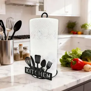 Metal Kitchen Paper Towel Holder, Iron Art Design for Kitchen Living Room Bedroom Coffee Table, Durable Iron Structure, No Paper Included, Home