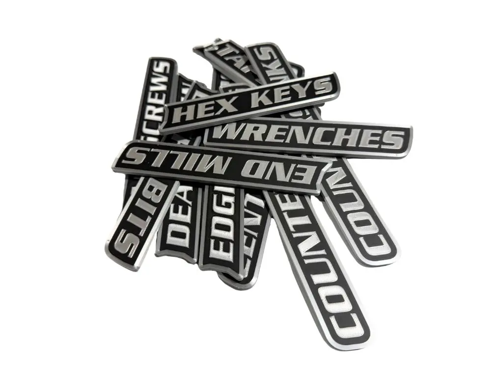 Toolbox Label Magnets - Machine Shop Set - 12 pcs - Silver/Black