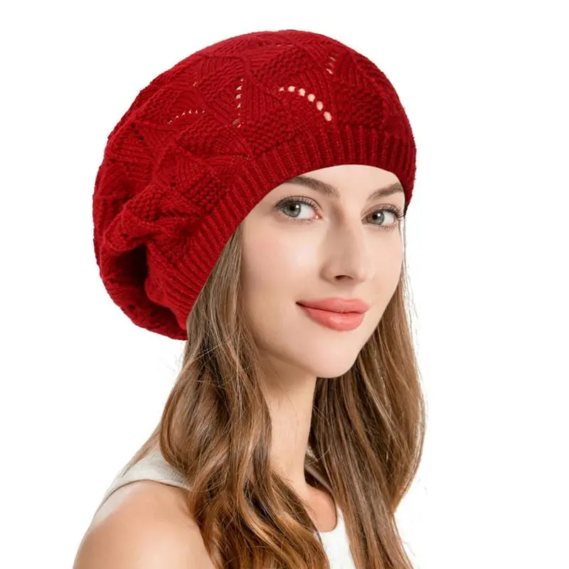 Beige Slouchy Crochet Beret for Women, Soft Cotton Lightweight Hat with Airy Cutouts, Casual Accessory for Memorial Day Ceremony, Hats, Fashionable Hats