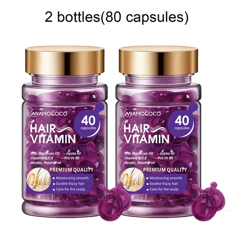 2PCS Alcohol-Free Vitamin Hair Care Capsules - Rosehip & Argan Oil Infused No-Rinse Treatment, 1 Daily, Moisturizes, Dry/Wet Use, Portable Nourishment for Smooth, Shiny, Resilient Hair