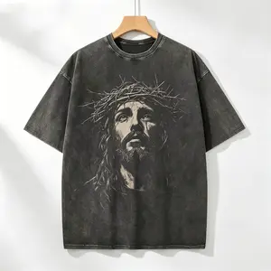 Jesus Acid Washed Heavyweight Cotton Shirt, Christian Streetwear Religious Gift for Him or Her, Faith Apparel Unisex Tee, Jesus Christ Church Wear