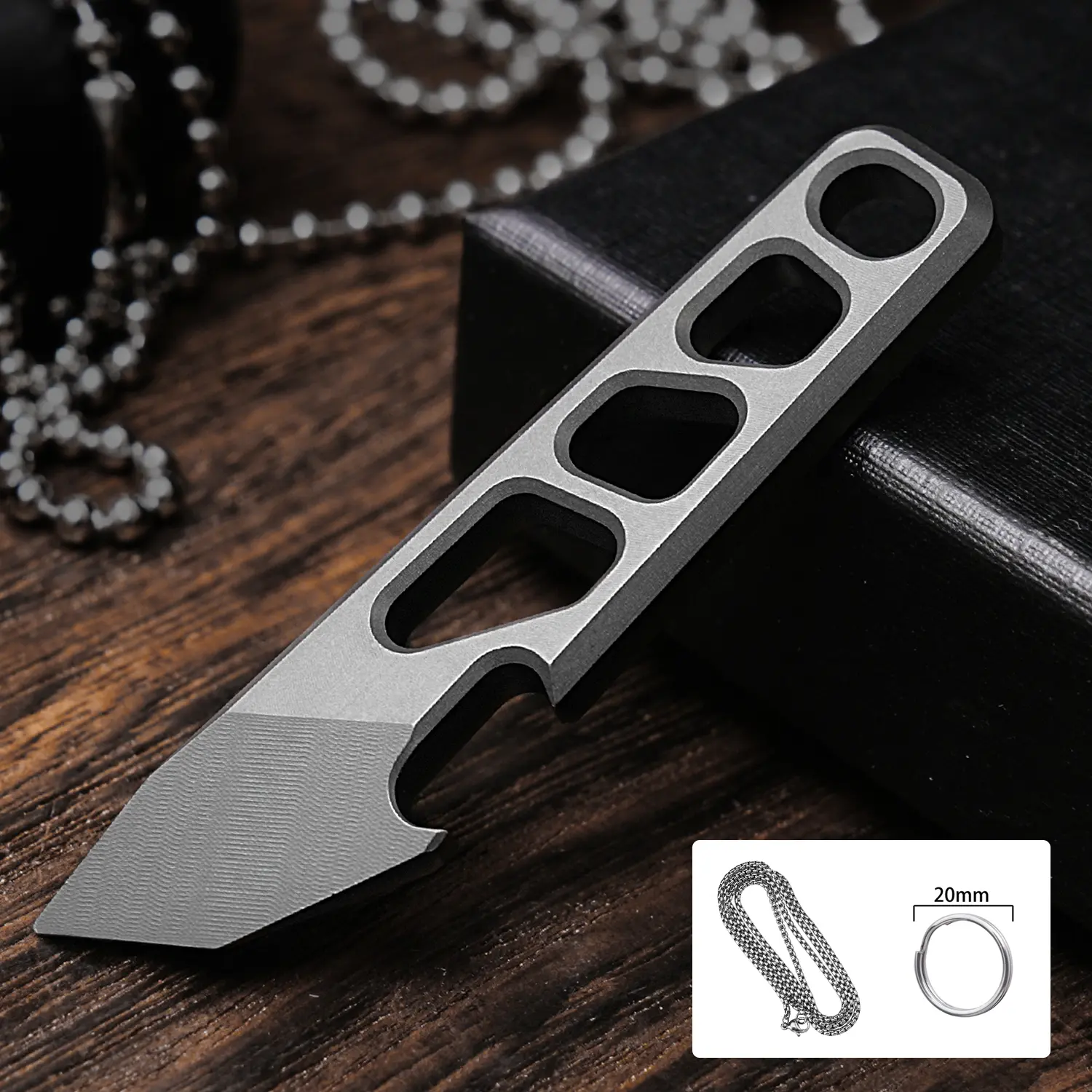 Metal Pry Bar Multitool with Auto-Retracting Cutter, Small EDC Pocket Tool Measuring a Few Inches, Bottle Opener, Cool Gift Accessory, Outdoor Gadgets, Keyring, Beer Opener, Compact, Camping Tools, Carving, Titanium Handle, All Ages, Multi-Tool Set, Auto-