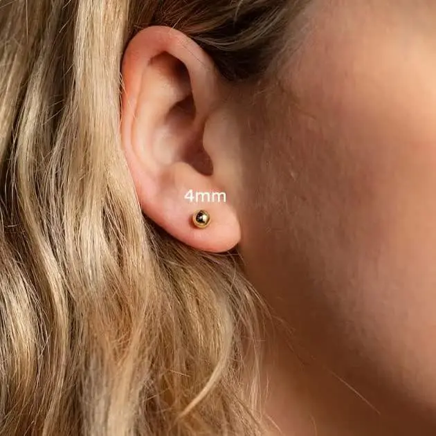 Flat Screw Back Ball Stud Earrings For Women Girls,2mm 3mm 4mm 5mm 6mm Ball Earrings for Toddlers Cartilage Helix Tragus Piercing(Silver&14K Gold)