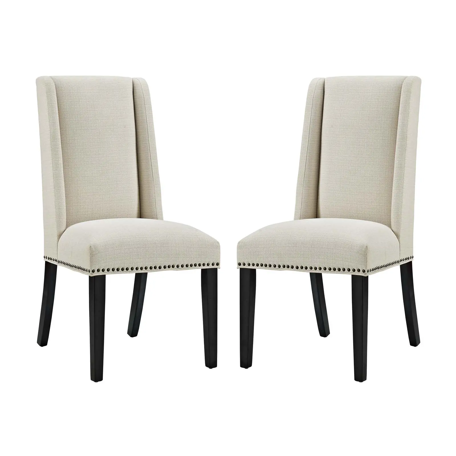 Modway Baron Soft Fabric Dining Chairs, Indoor Furniture Set of 2 in Beige, Soft Fabric Chairs