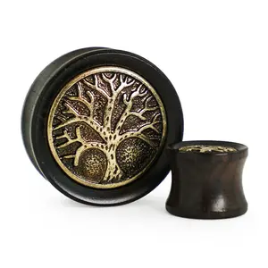 Ebony Wood Plugs with Tree of Life Inlay
