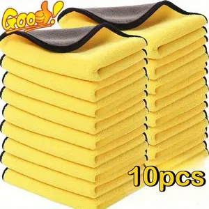10pcs of Heavy-Duty Automotive Cleaning Towels, Towels for cars - Highly Absorbent, Lint-Free with Yellow And Black Borders - Ideal for Car Washing, Detailing, And Garage Cleaning for Professionals And Home Users, Made from Absorbent Material