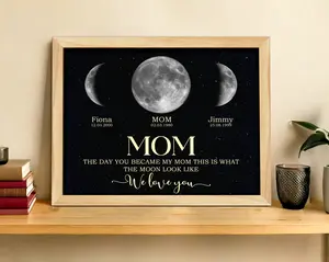 Personalized Moons Phase Frame with Kids Names, The Day You Became My Mom Gift, Moons Phase Print Frame, Mother’s Day Gift, Gift for Mama, Mothers Day Gifts Ideas