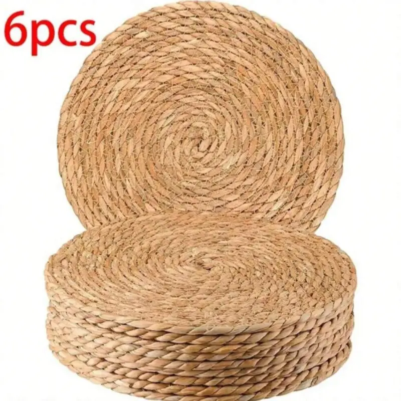 Handmade Natural Round Placemats & Coasters Tableware Set of 6, Durable Heat Resistant, Boho Dining Style, Ideal for Restaurants, Parties, Weddings, Home Decor
