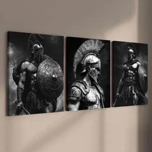 Wooden Framed Canvas Painting, 3 Counts/set Strong Ancient Greek Warrior Pattern Wall Art, Wall Decor for Home Living Room Bedroom Office, Ornaments, Artwork