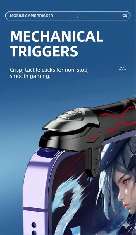 Mobile Gaming Triggers, 4-Finger Integrated Controller with Mechanical Tactile Clicking, Auto High-Sensitivity Capacitive Mapping Gaming Grip for iPhone & Android PUBG/Call of Duty/Valorant