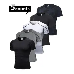 5 Pack Compression Undershirts for Men Short Sleeve Quick Dry Gym Workout Base Layer T-Shirt Running Basketball Athletic Sports Tights