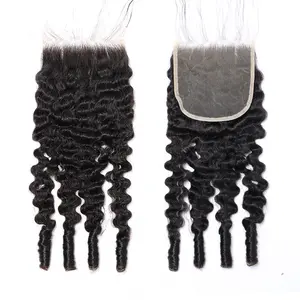 Burmese Curly Hair 5X5 Lace Closure 100% Virgin Human Hair Burmese Curly with Spiral Ends HD Transparent Lace Closure Free Part 15A Virgin Human Hair Extensions 180% Density Closure Pre Plucked Natural Black Color