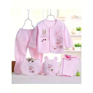 5PCS Newborn 0-3M Boys Girls Baby Cotton Clothes Tops Hat Pants Suit Outfit Sets OneSize