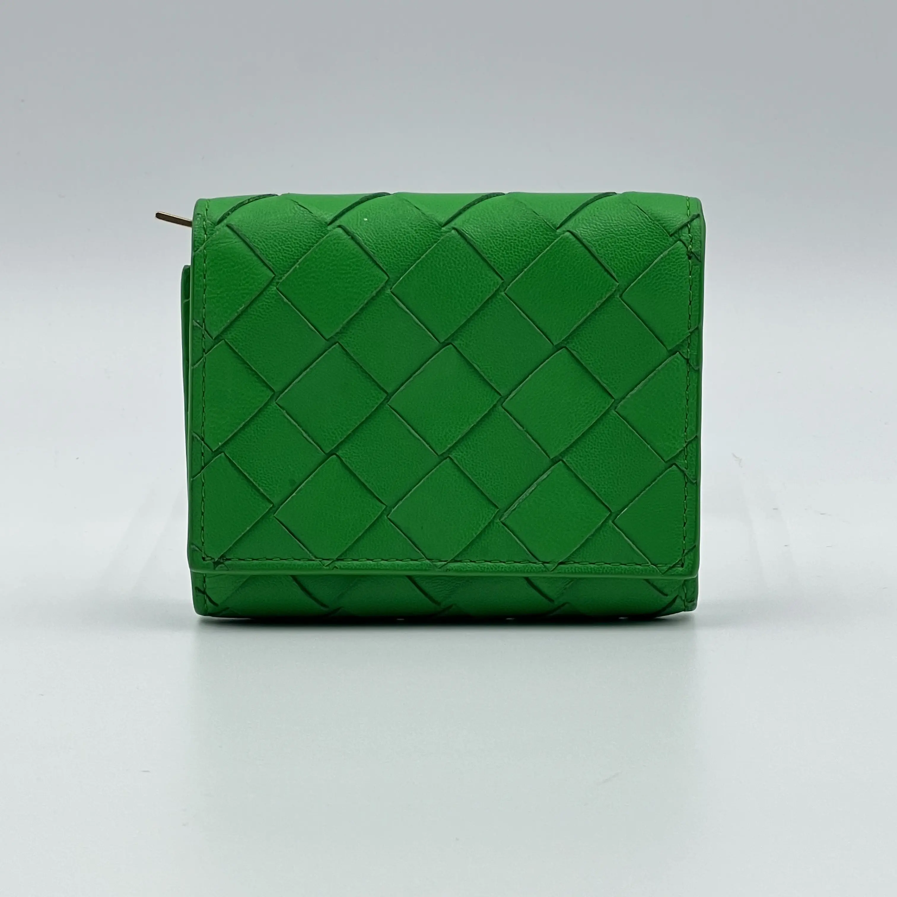 Pre-owned BOTTEGA VENETA Leather Small Leather Goods Cassette Mini Intrecciato Wallet In Green