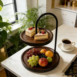 Walnut Multi-Functional Tray, Dry Fruit Cake Plate, Living Room Fruit Snack Dish, European Style Two-Layer Fruit Bowl, Key Holder Rack, Wooden Aesthetic