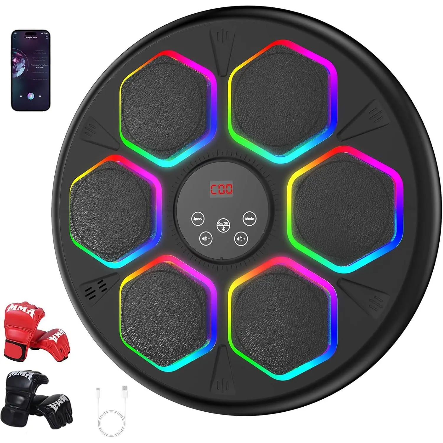 Music Boxing Machine, Smart Bluetooth Boxing Machine for Adults & Kids with 2 Boxing Gloves, 12 Modes/Speeds, Wall Mounted Music Boxing Workout Equipment for Home Office Gym(Black)