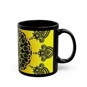 Gold Enigma Coffee Mug 110z, Ceramic, Dishwasher safe.