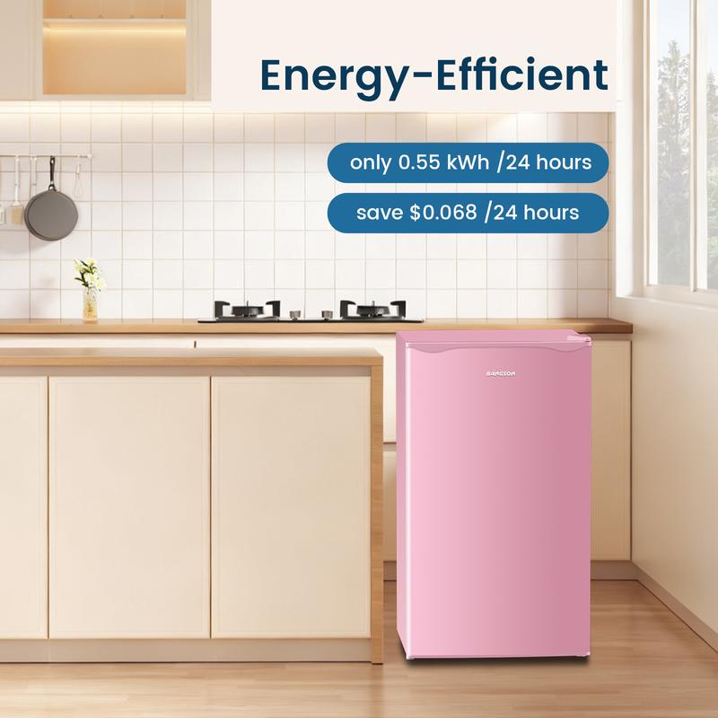 BANGSON 3.2 Cu.Ft Mini Fridge with Freezer Compact Energy-efficient Refrigerator Single Door Quiet Adjustable Temperature Small Drink Garage Room Portable Gift Idea, Christmas Gift Pink