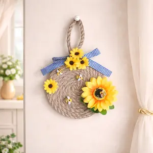 1pcs Realistic Flower Wreath Hemp Rope Door Hanging Garden Craft Home Decoration Wholesale Hemp Rope Wreath, Suitable for Window Doors Front Door Wall Decor