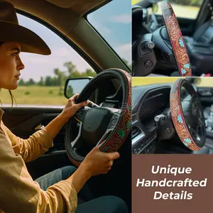 ​ Western Style Steering Wheel Cover ​ ​   - No Inner Ring, Non-Slip Grip, All-Season Breathable for Cars & Trucks Golf Cart Racing Automotive Steeringwheelcover putt disc mini Contoured Hard Shell Football Back Protector Black Pool  with Tennis Top