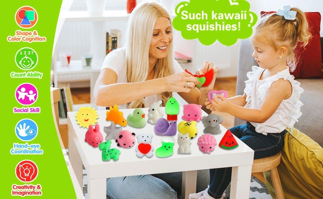 100 Pack Squishies Toys, Tiny Mochi Squishy Fidget Toys Random Bulk Party Favors for Kids 4- 8 8-12 Goodie Bag Pinata Stocking Stuffers Classroom Prizes Treasure Box Egg Fillers Girls
