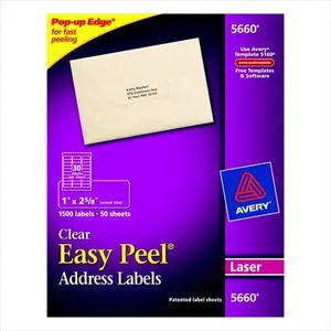 Avery 067677 Rectangle Easy Peel Mailing Laser Label, Clear, 1 x 2.62 In. - Pack - 1500