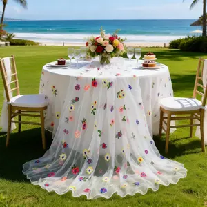 Multicolor Floral Embroidered Sheer Table Runner, 100% Polyester, Romantic Wedding Decor, DIY Cuttable, Perfect for Bridesmaid Photoshoots