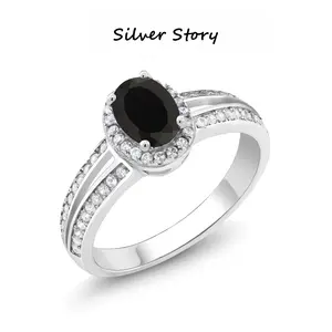 Vintage Halo Black Zircon 925 Sterling Silver Ring for Women, Non-Adjustable Statement Ring with Cubic Zirconia Accents, Gothic Witchy Jewelry Gift for Her,  Unique Silver Stacking Band for Daily Wear & Special Occasions
