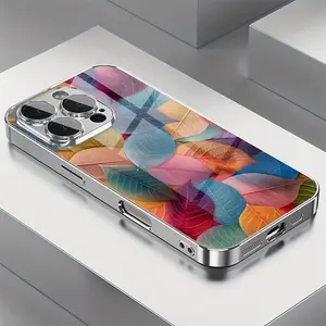 Fashionable and Unique Colorful Leaf Design Electroplated Glass Phone Case,for iPhone 17 Pro Max Phone Case 17 Air 16E 16 Pro Max 15 Pro Max 15 Plus 14 Plus 13 12 11 Phone Cases