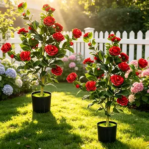 2-piece set of 3-foot simulation camellia tree potted plants, 24 flowers lifelike, UV-resistant and colorfast, 35-inch plant bonsai suitable for indoor and outdoor household items, offices, weddings, parties and party decorations.