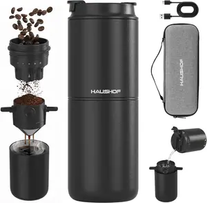 #fathersdaygift HAUSHOF Portable Electric Coffee Grinder, Travel Coffee Maker and Brewing Kit, Coffee Grinders for Home Use, Portable Pour Over Coffee Maker For Travel, Camping, Car