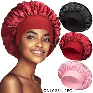 New Women's Hair Cap for Curly and Straight Hair with Wide Brim Elastic Band Sleeping Bonnet
