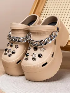 Women's Fashionable Chain Decor Platform Slides, Studded Decorated Slides, Casual Comfortable Platform Slippers for Indoor Outdoor Wear, All-match Slippers for Daily Wear, Walking Shoes