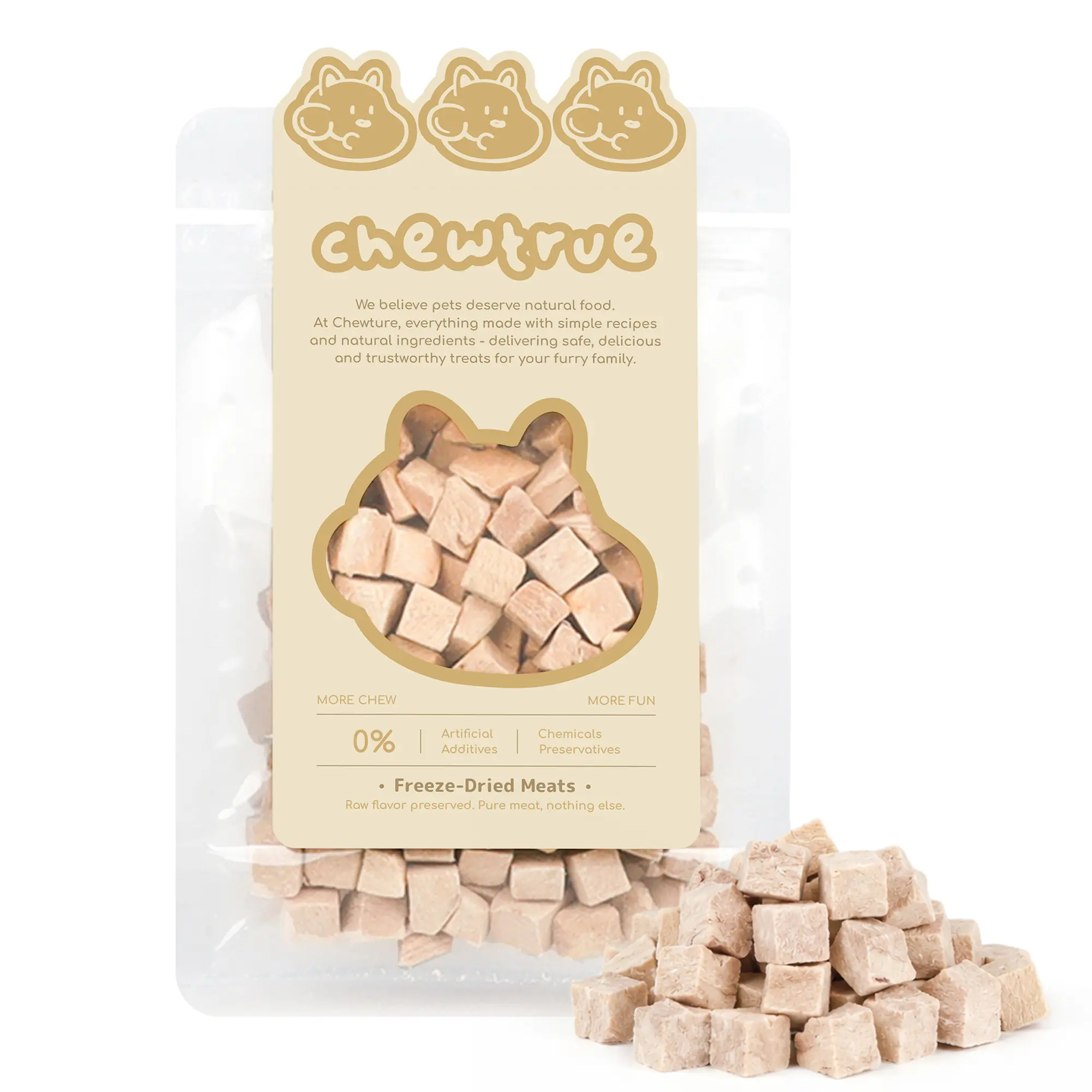 ChewTrue Freeze-Dried Duck Cubes Pet Treats, High Protein, Low Fat, Clears Heat & Cools Body, Soothes Skin Allergies, Salt-Free & Additive-Free, Suitable for Cats and Dogs.（Pack size：60G）