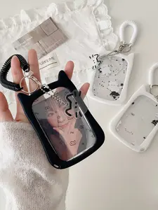Transparent Cat Cartoon Student Elastic Rope Lanyard Card Holder, Campus ID Bus Card Protection Case, Cute School Accessories, Id Badge Holder