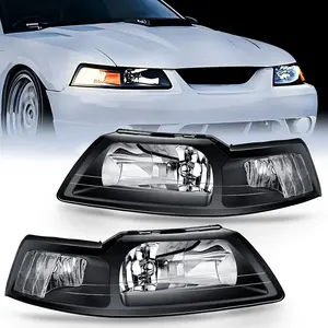Nilight 1999 2000 2001 2002 2003 2004 Ford Mustang Headlight Assembly Black Case Clear Reflector