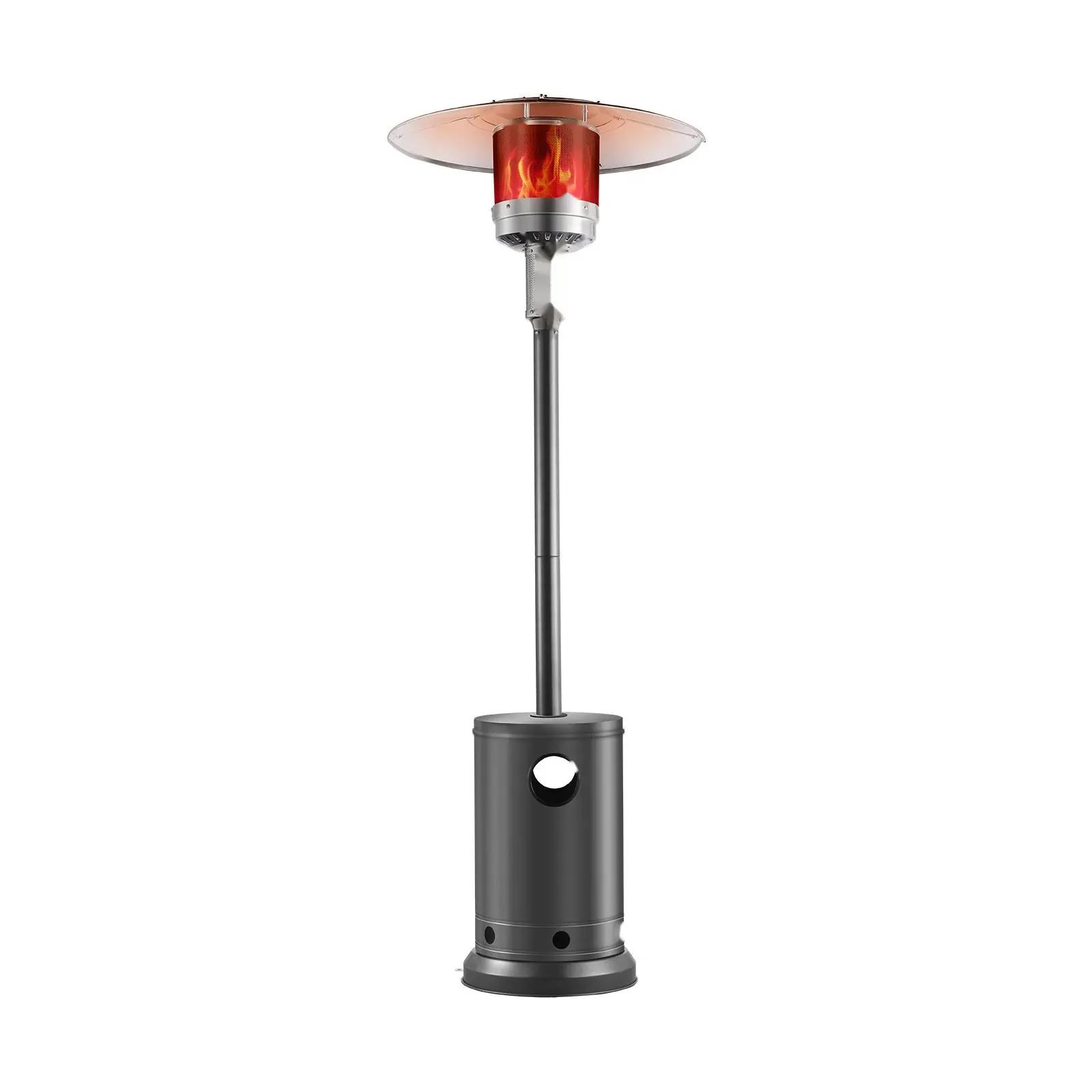Propane Patio Heater 50,000 BTU Tall Hammered Finish With Wheels For Outdoor Patio, Deck And Garden Use, Silver Gray Weather Resistant Steel, Adjustable Thermostat, Safe Flame Technology, Easy Assembly