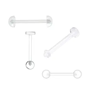 Pack of 4 Assorted Clear Tongue Retainers 14ga (Half Ball,Flat Bottom with Ball, Flat Bottom)