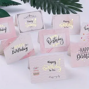 20 pieces/lot Insulated Gold Stamped Birthday Gift Foldable Greeting Cards 9.3cm/14cm Cute and Fresh Card Gifts for Flower Shops and Cakes