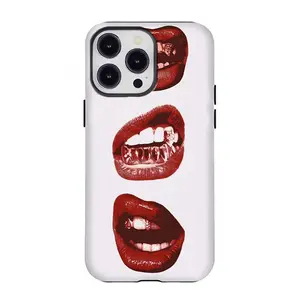 Grunge Red Lips Phone Case Retro Trend Style Phone Case Compatible for iPhone 17Promax 16 15 14 13 12 11 and for Samsung S21-S25 Perfect Gift for Bold Style Lover