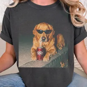 Comfort Colors Golden Retriever Drinking dr pepper Shirt, Dog Meme Graphic Tee, Funny Dog Tee, Dog Mom Gifts, Trendy Pet Shirt Gift Idea