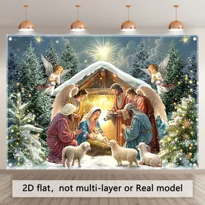 Nativity Scene Tapestry Christmas Backdrop Religious Theme Wall Hanging Photography Background Holiday Decor for Living Room Bedroom Indoor Outdoor Event Decoration