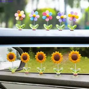 5-Piece Sunflower Car Dashboard Ornament Set, Shaking Head Creative Auto Interior Decor, Cute Center Console Accessory, Ideal Automotive Gift