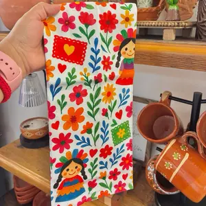 Muñeca lele Kitchen Towel Set of Two Mexican Tea Towels 100% Cotton Flour Sack 17.7 x 25.5 Inches Multicolor Serape Stripe Pattern for Rustic Modern Boho Farmhouse and Fiesta Decor