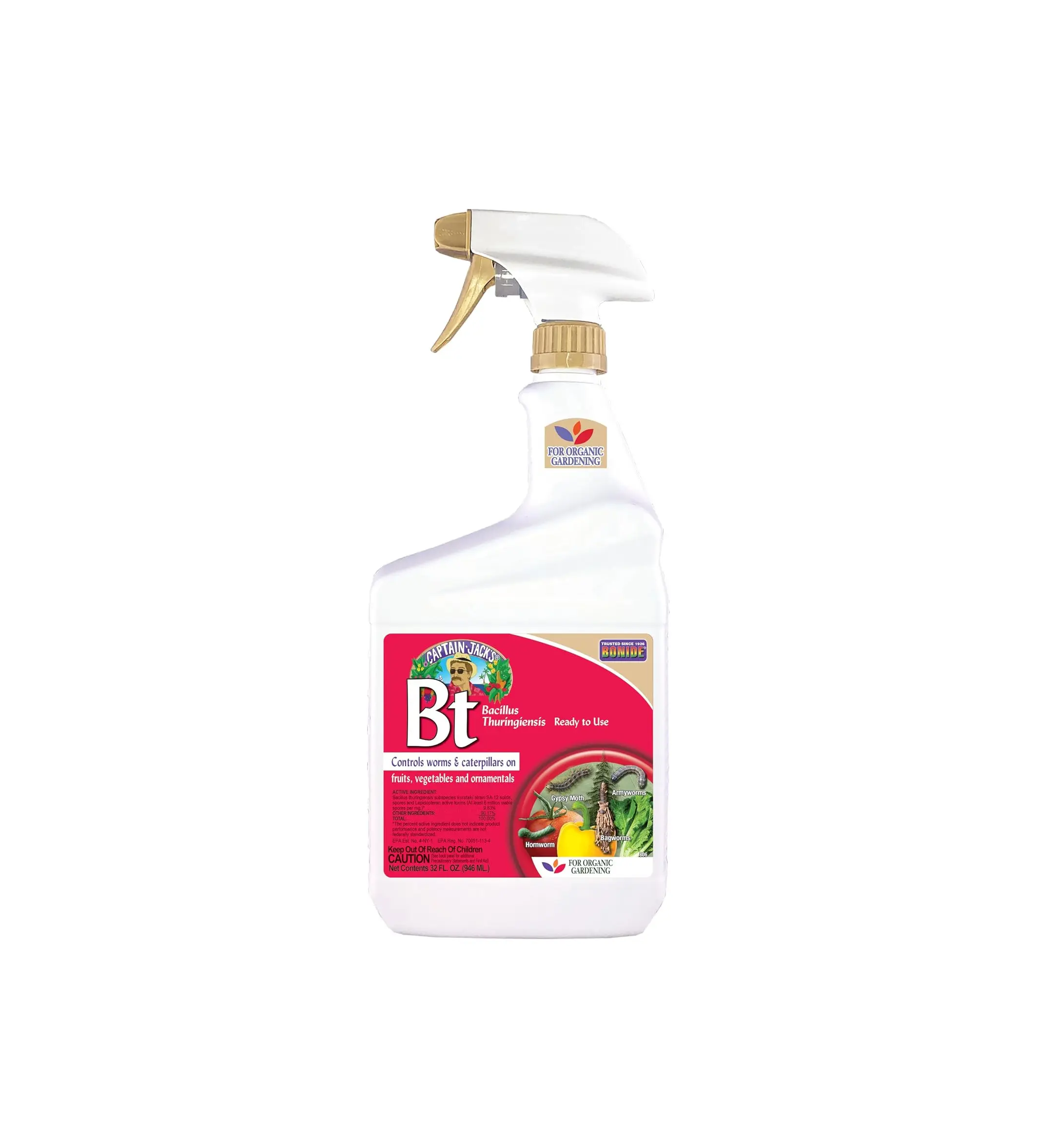 Bonide Captain Jack's Bacillus Thuringiensis BT, 32 oz | Ready-to-Use Spray, Worm & Caterpillar Control, For Organic Gardening