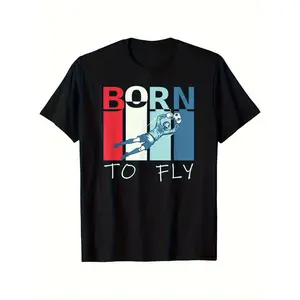 Born to Fly Goalkeeper Pattern T-Shirt - Black Unisex Casual Style, Patriotic Red and Blue Striped Design, Fade-Resistant and Anti-Pilling, Soft and Comfortable Sports Style, Essential for Football Fans, Sports Equipment, Durable Fabric