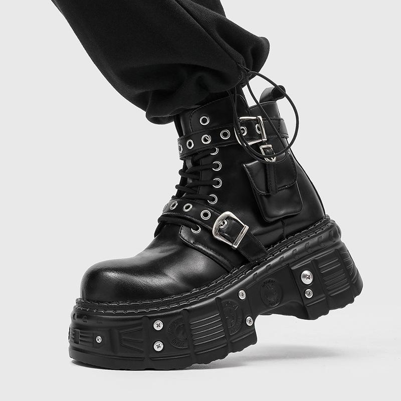Men's Dark Punk Platform Boots Belt Decor Silhouette Flattering Street Fashion 2026 New